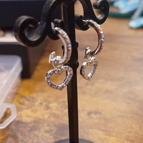 Crystal Statement hoop and heart dangle earrings